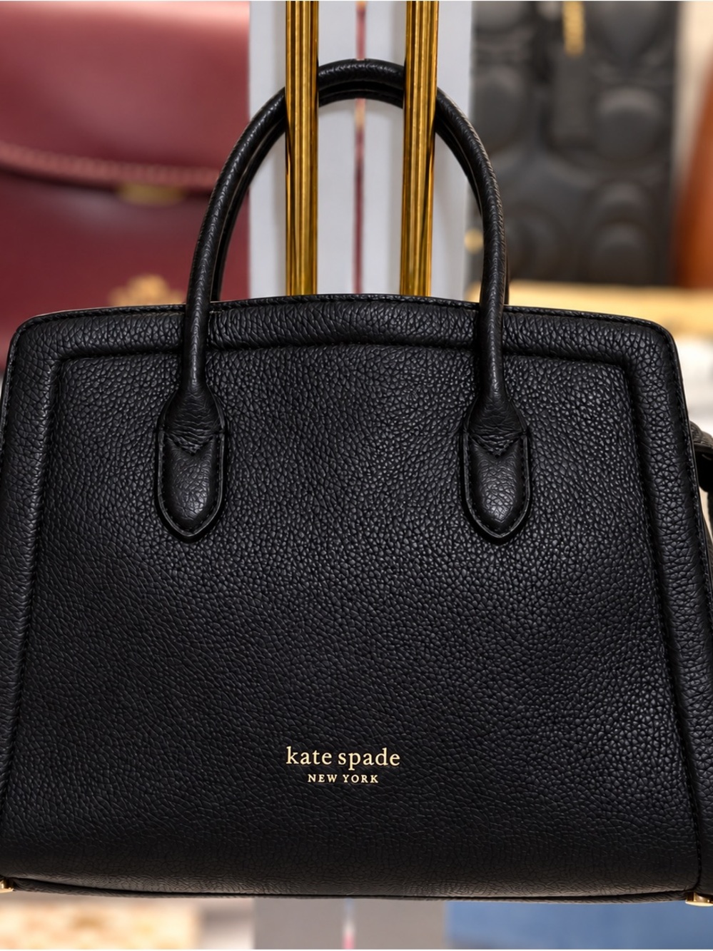 kate spade Black Pebbled Leather Satchel with Gold Logo